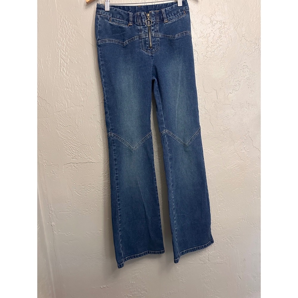 Newport New Wide Leg Flare Boho Western Y2K Moto Biker Vintage Zip Jean Women 4